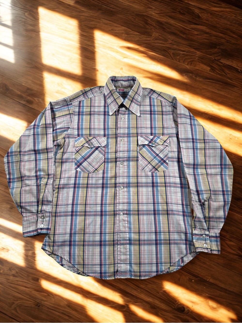 Vintage 70s Levis White Tab Plaid Button Up Shirt Large Thin Gauge Lightweight W